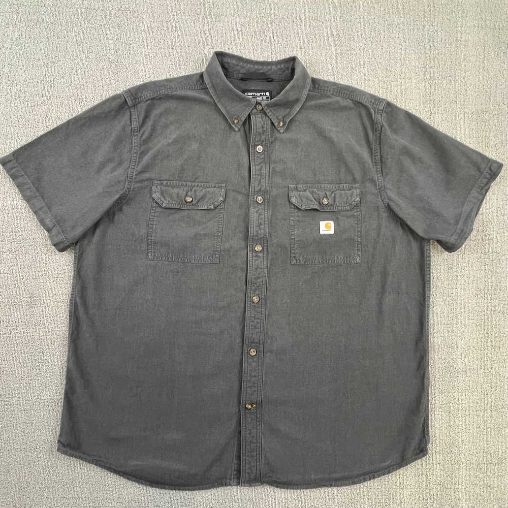 Carhartt Shirt Adult Extra Large Gray Button Up Loose Fit Workwear Outdoor Men